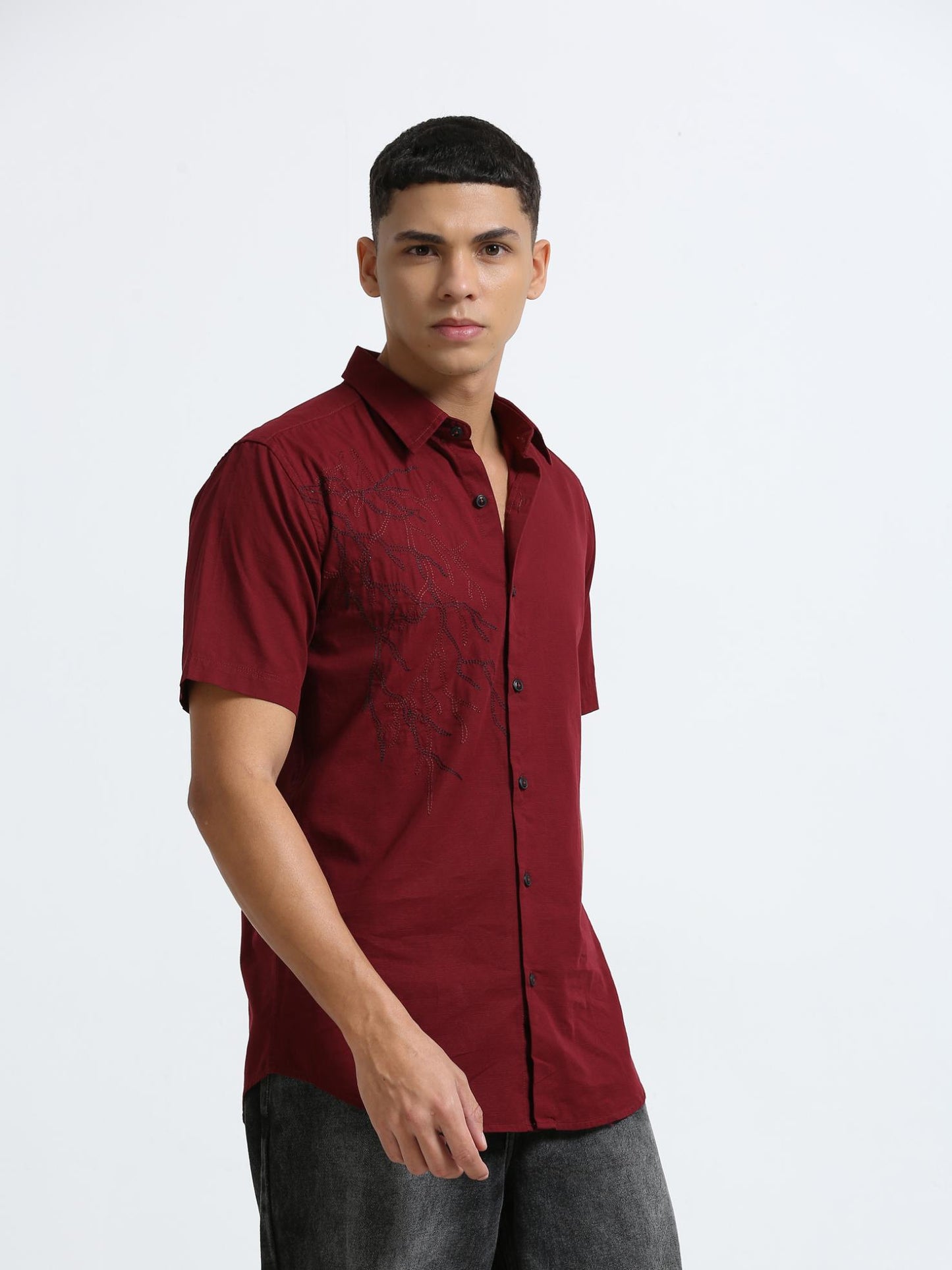 Maroon Placement Embroidered Shirt