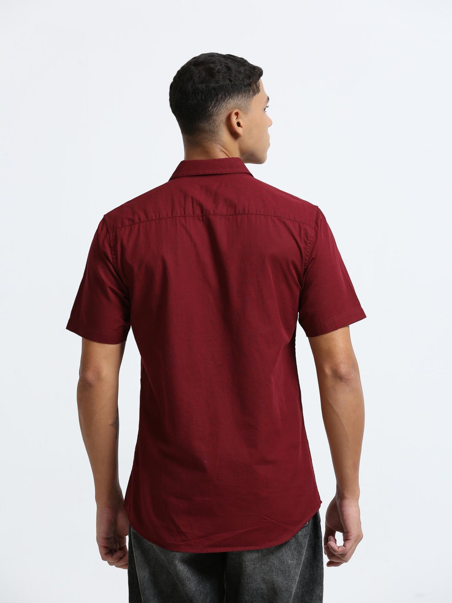 Maroon Placement Embroidered Shirt