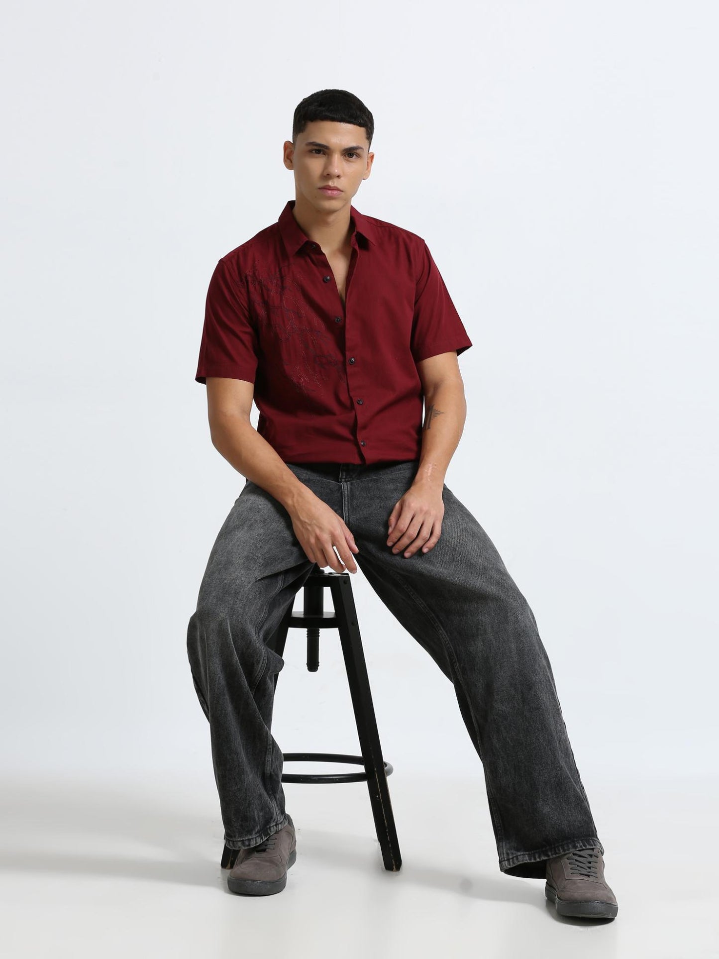 Maroon Placement Embroidered Shirt