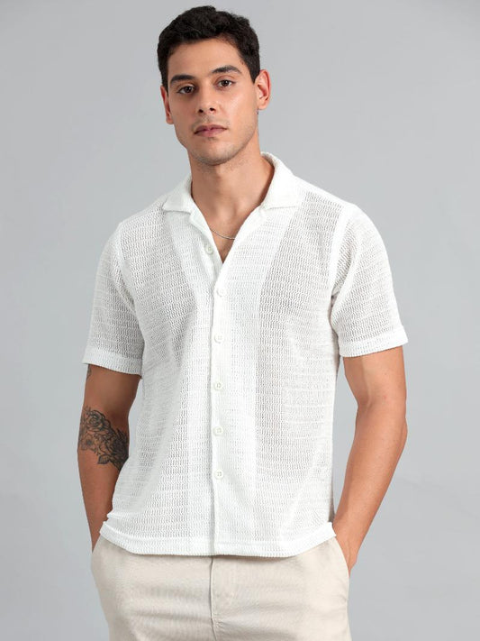 Elegant White Crochet Shirt