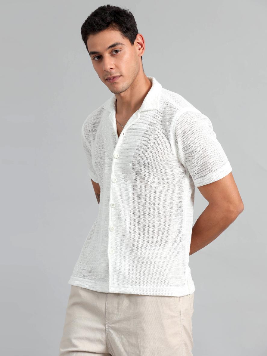 Elegant White Crochet Shirt