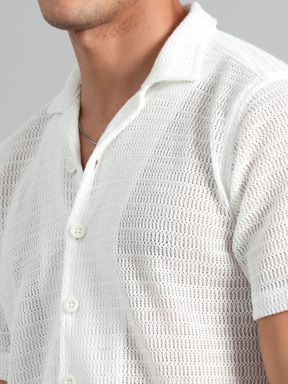 Elegant White Crochet Shirt