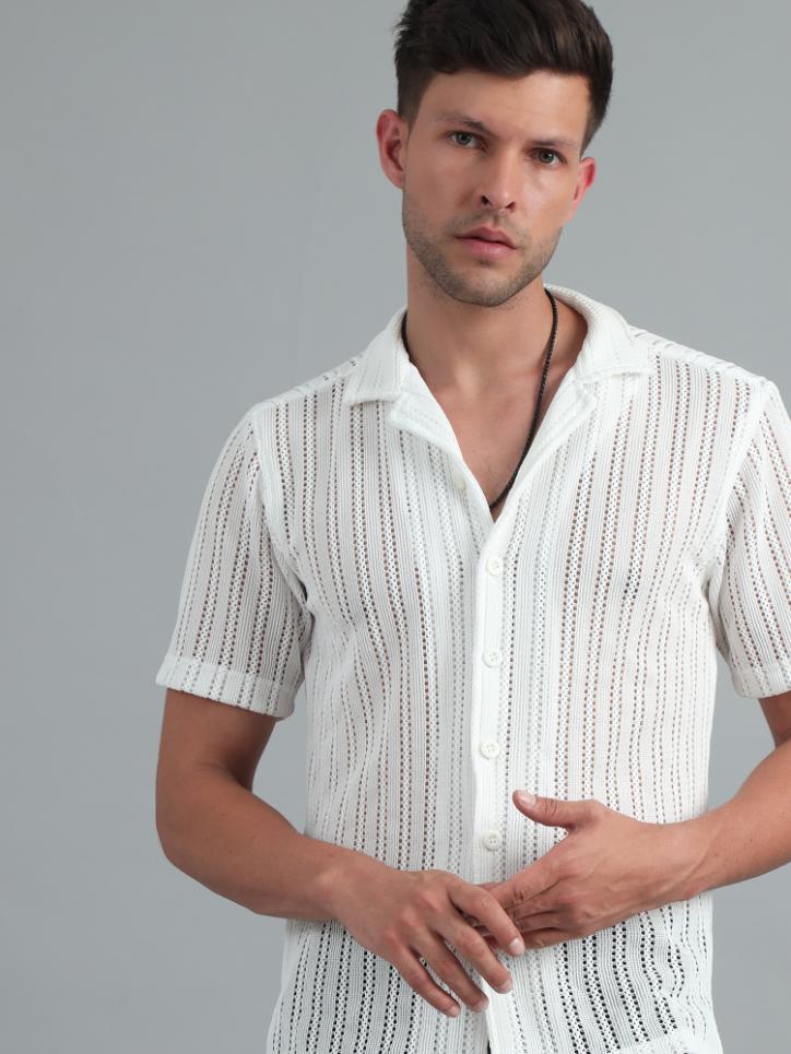 Milky White Crochet Shirt
