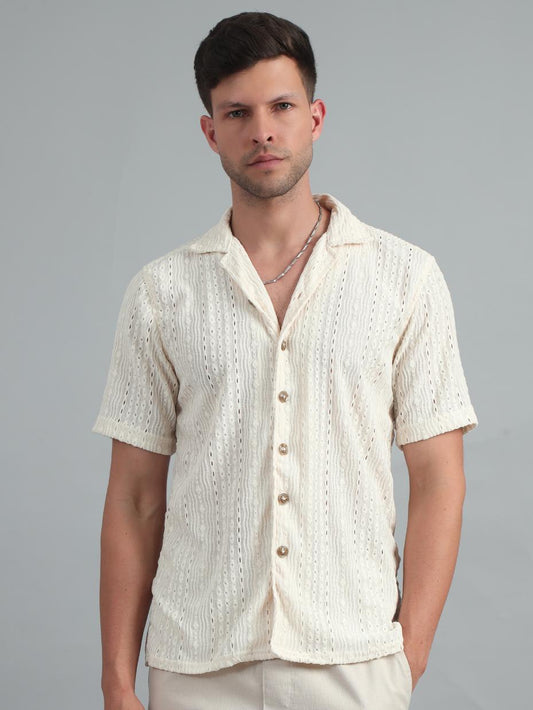 Cream White Crochet Shirt