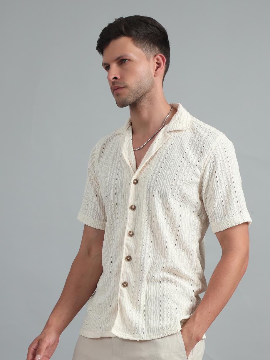 Cream White Crochet Shirt