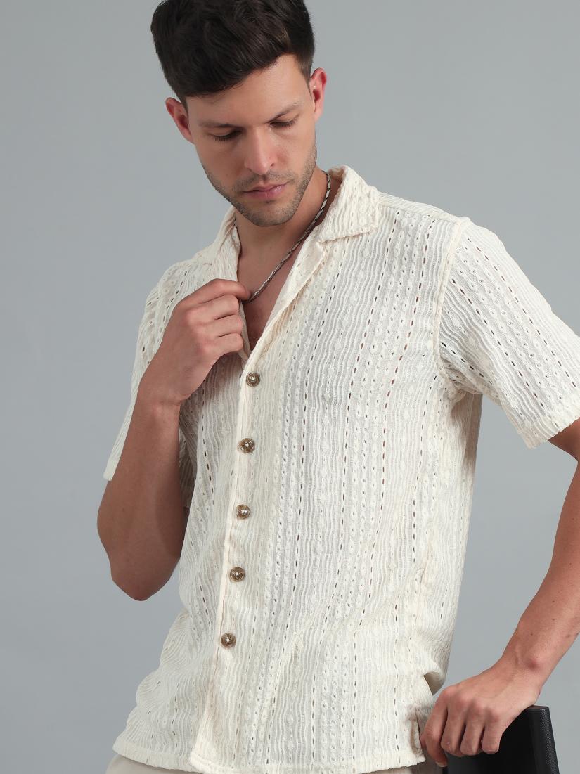 Cream White Crochet Shirt