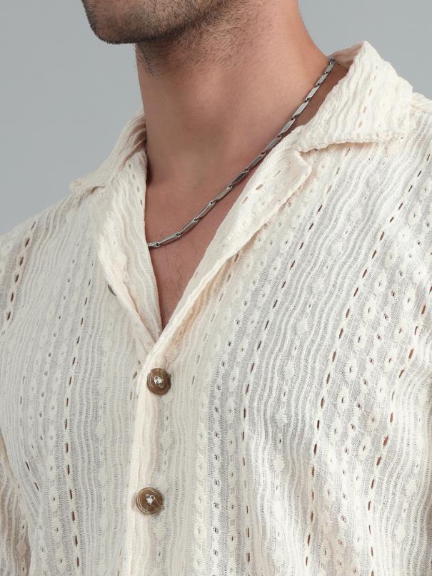 Cream White Crochet Shirt