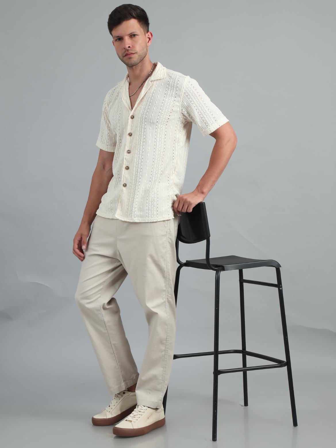 Cream White Crochet Shirt