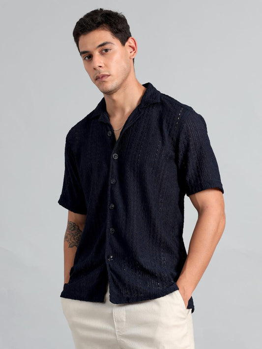 Navy Blue Crochet Shirt