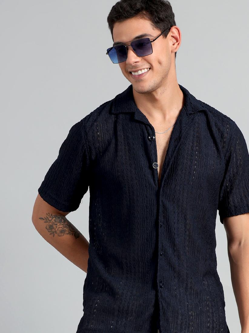 Navy Blue Crochet Shirt