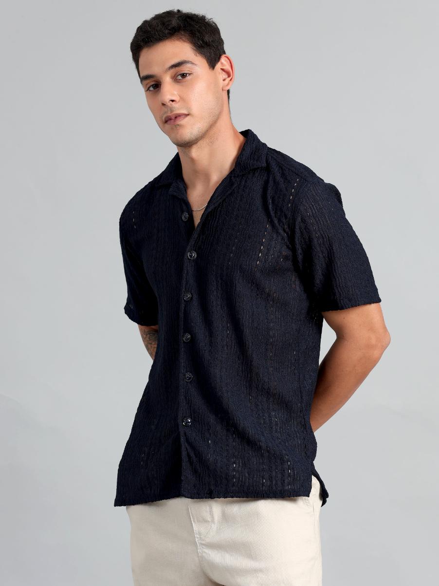 Navy Blue Crochet Shirt