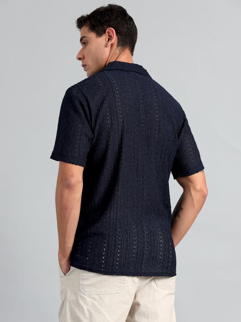 Navy Blue Crochet Shirt