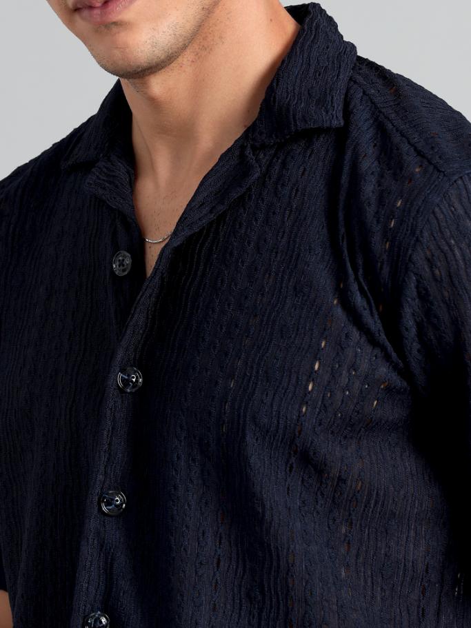 Navy Blue Crochet Shirt