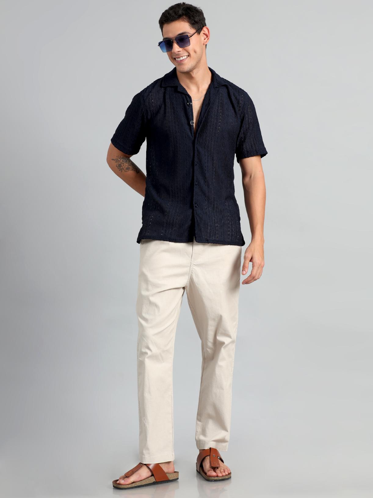 Navy Blue Crochet Shirt
