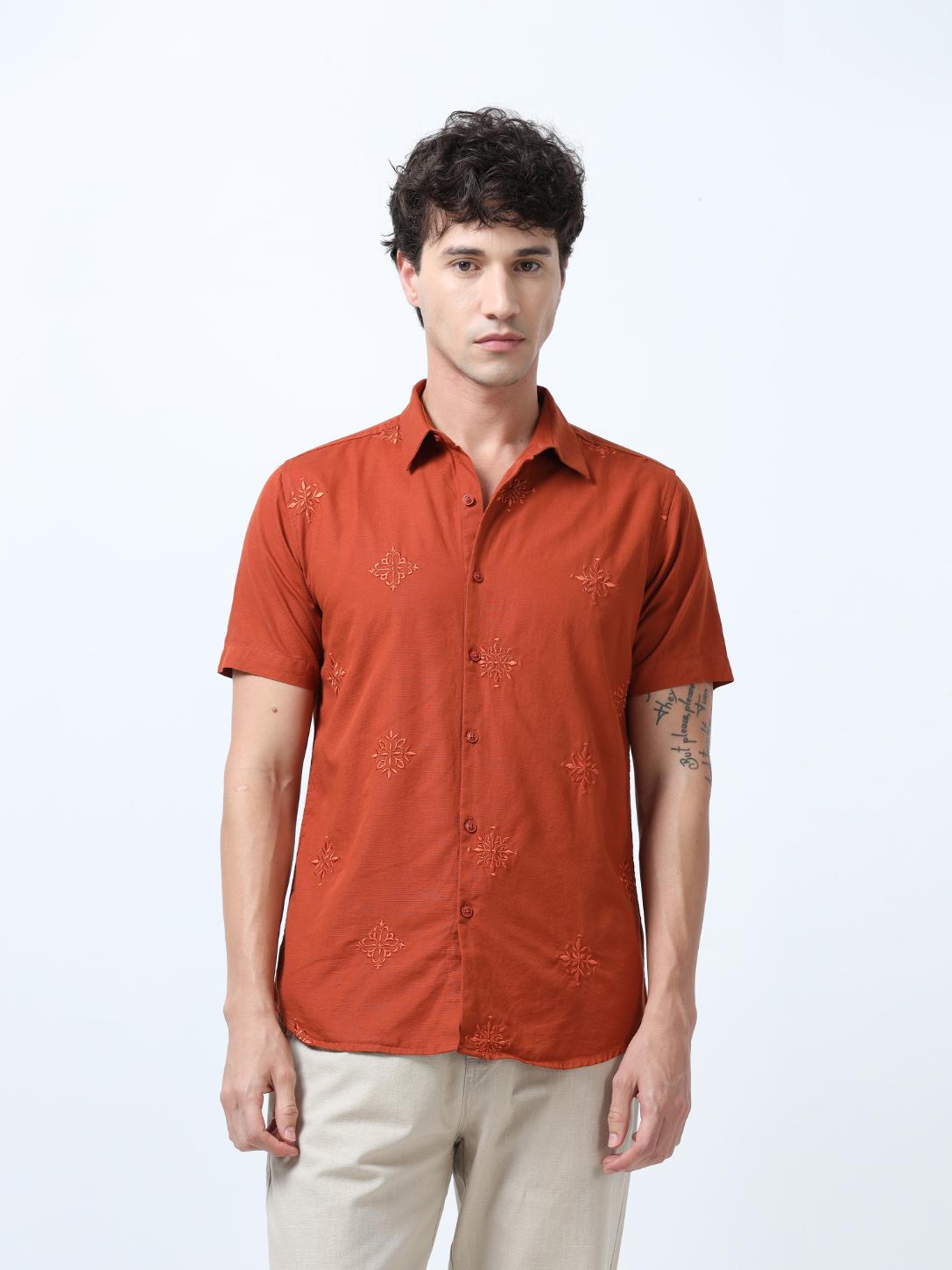 Rustic Motif Embroidered Shirt