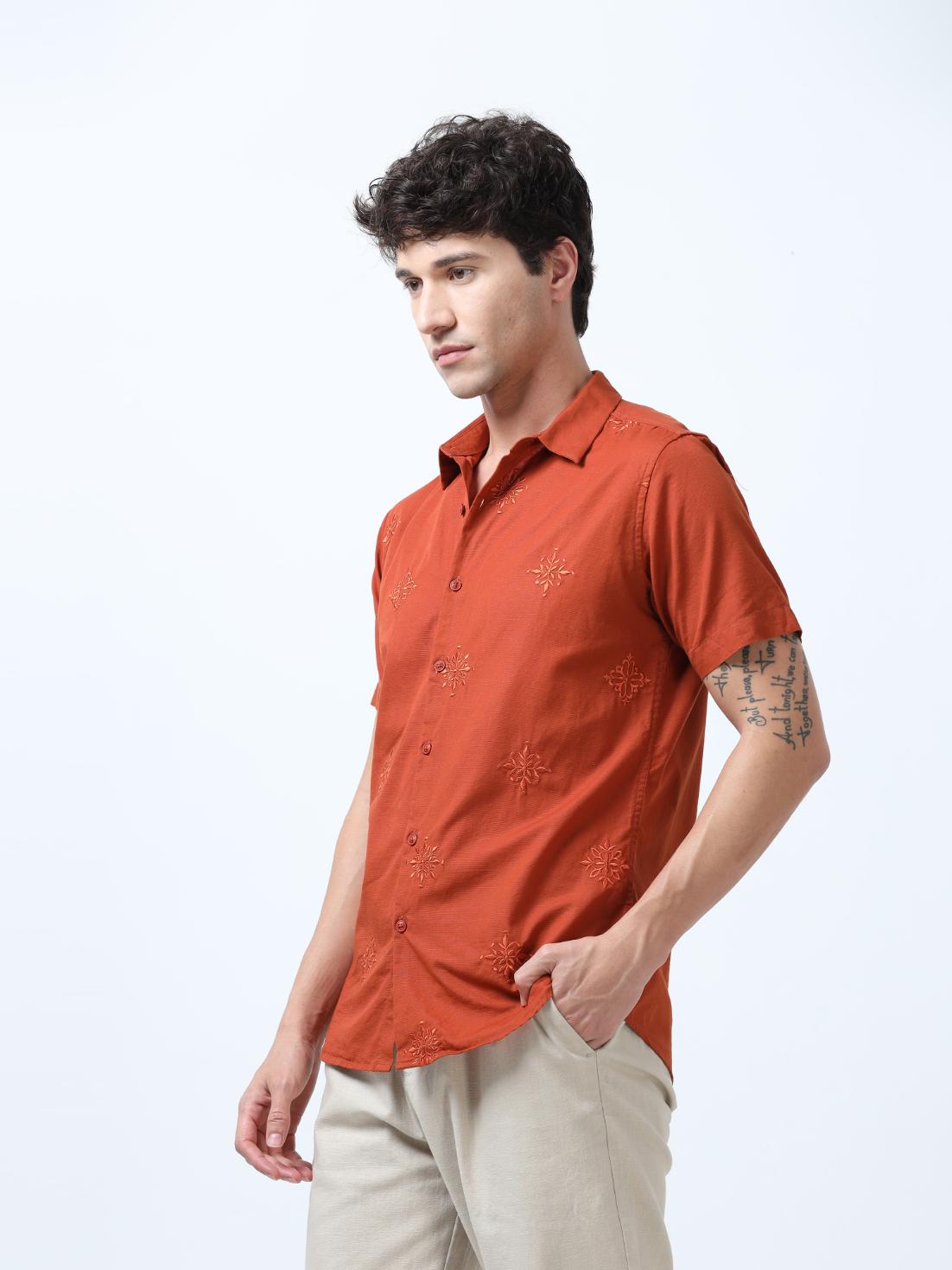 Rustic Motif Embroidered Shirt