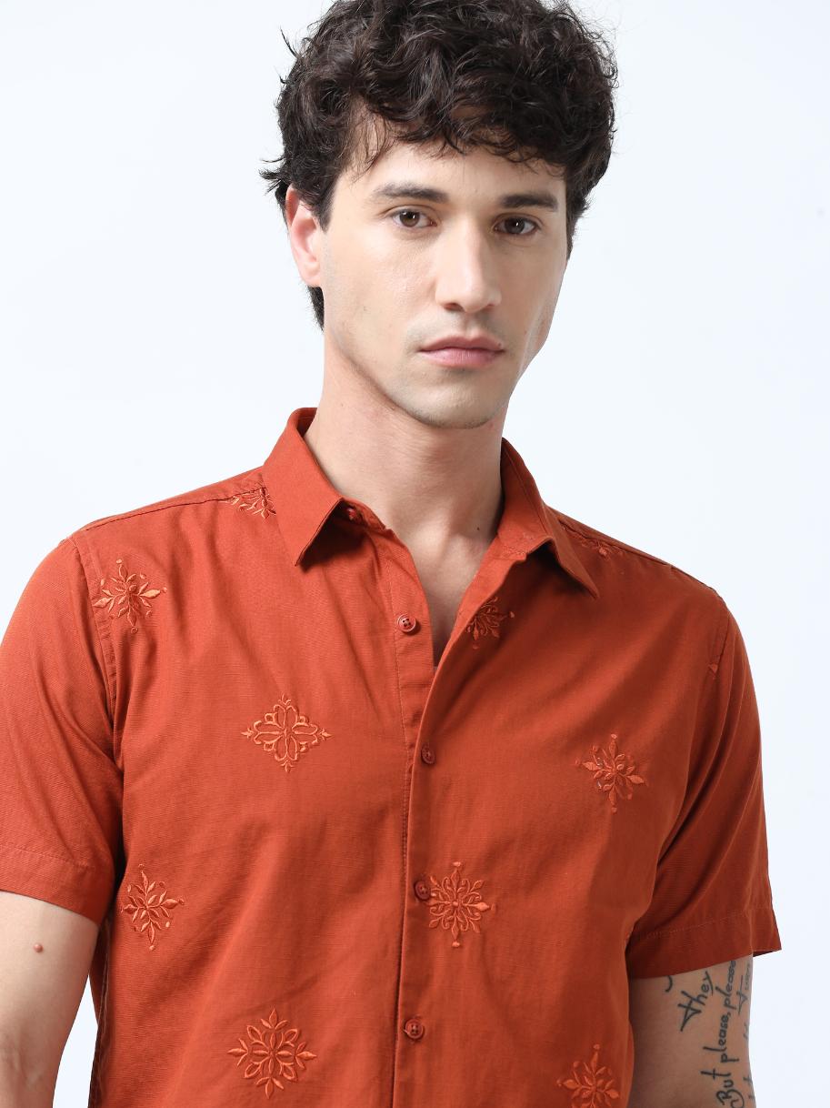 Rustic Motif Embroidered Shirt