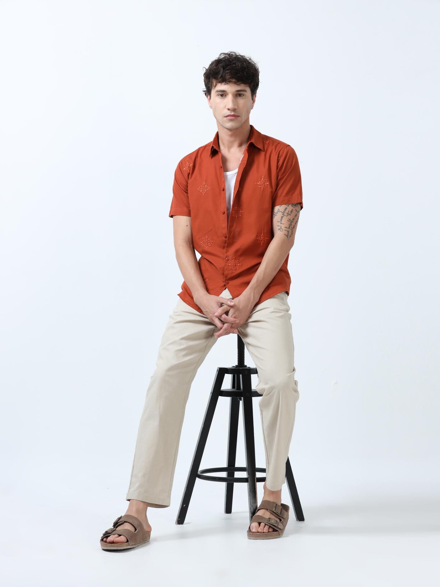 Rustic Motif Embroidered Shirt