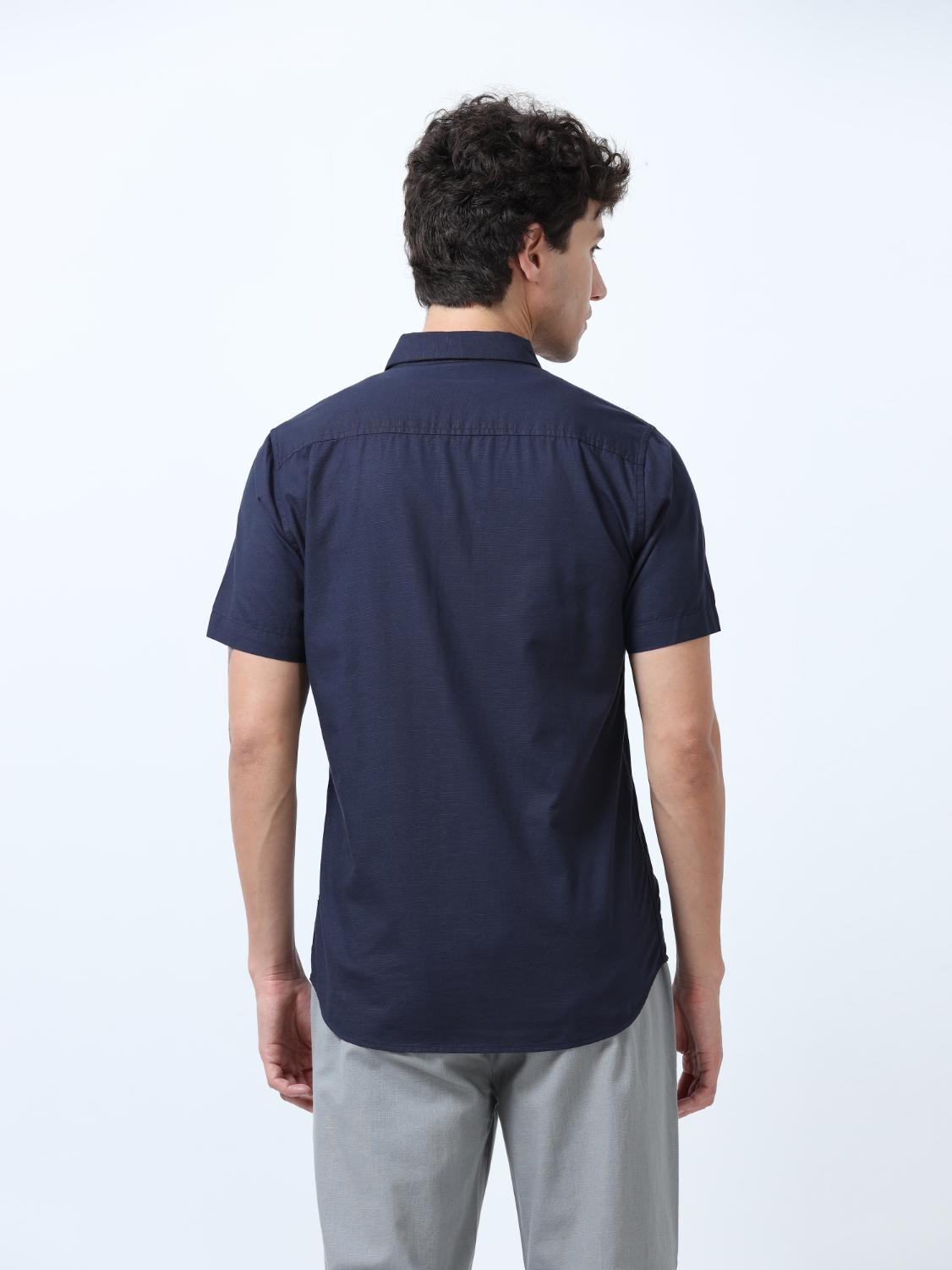 Indigo Blue Motif Embroidered Shirt