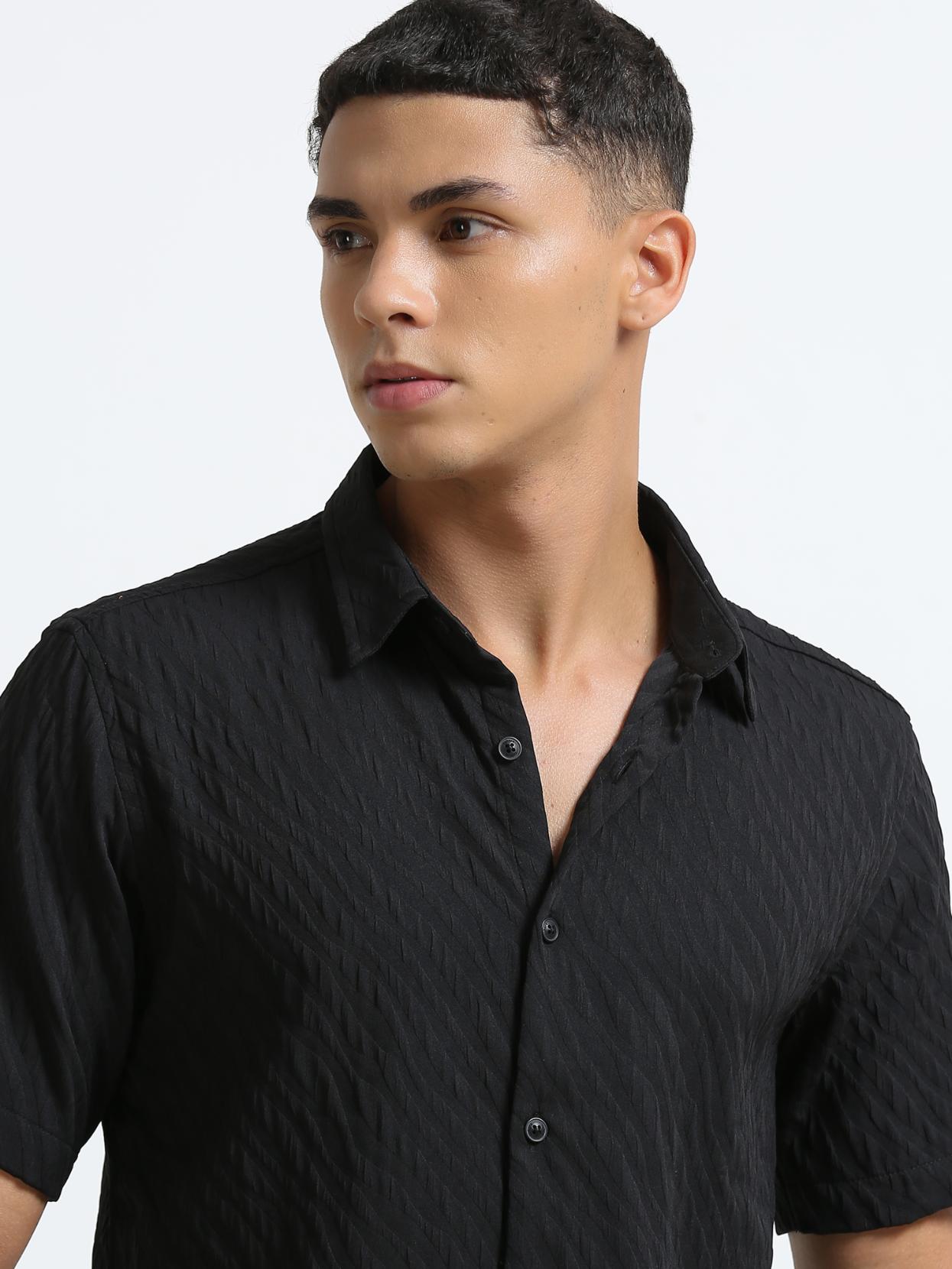 Midnight Black Plain Textured Shirt