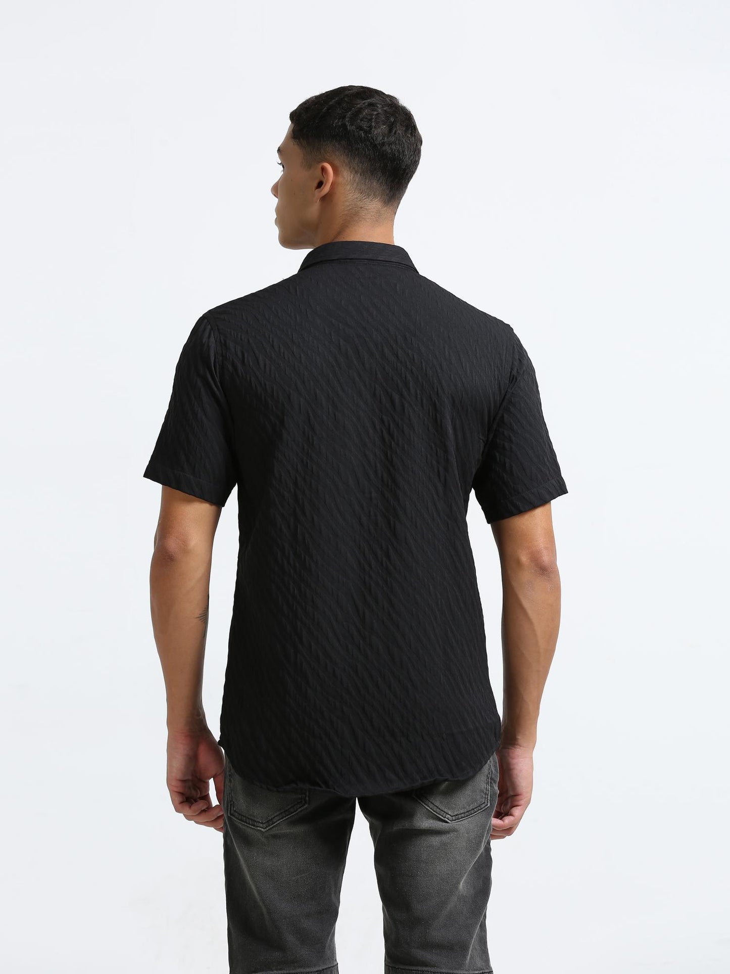 Midnight Black Plain Textured Shirt