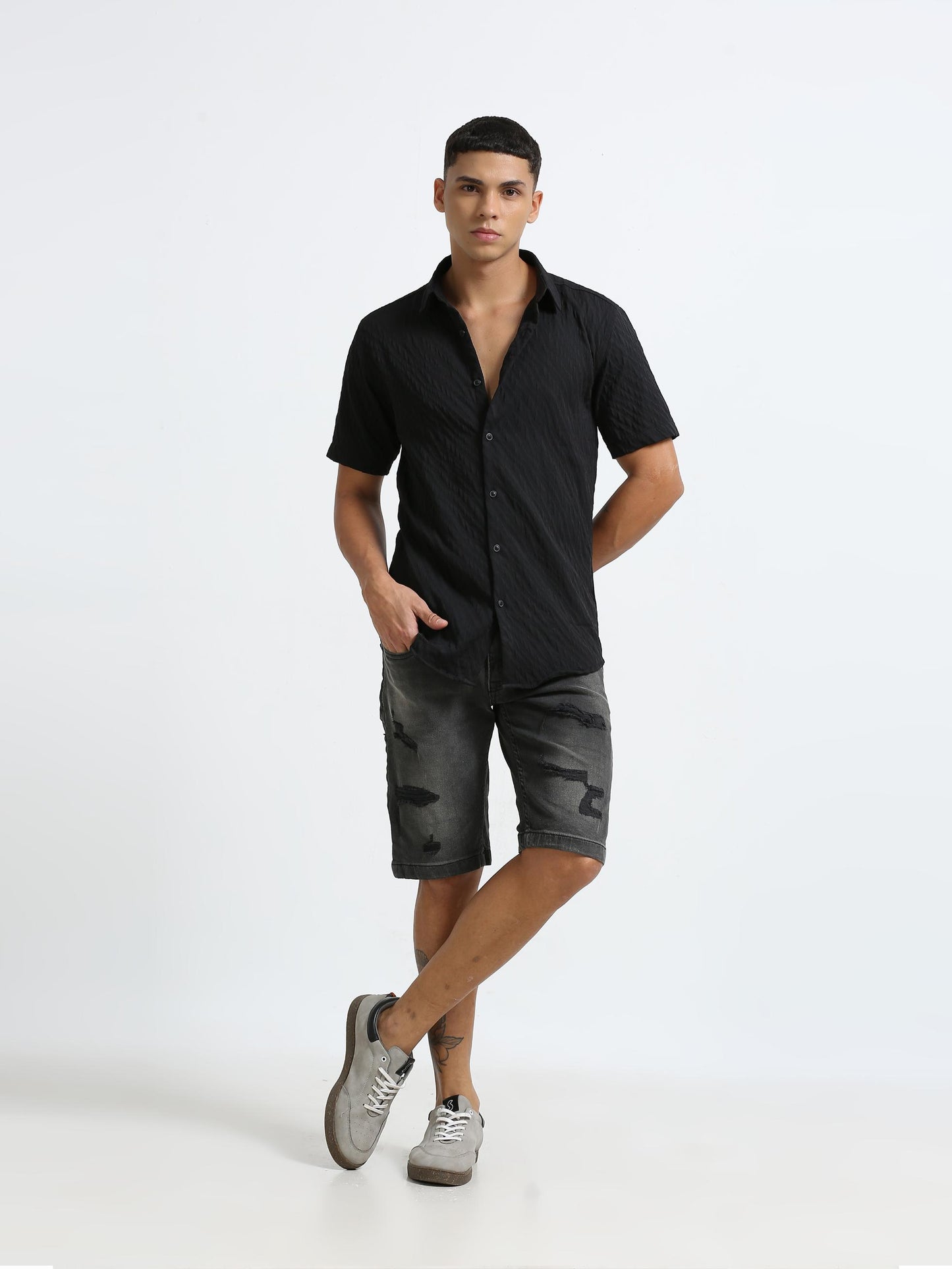 Midnight Black Plain Textured Shirt