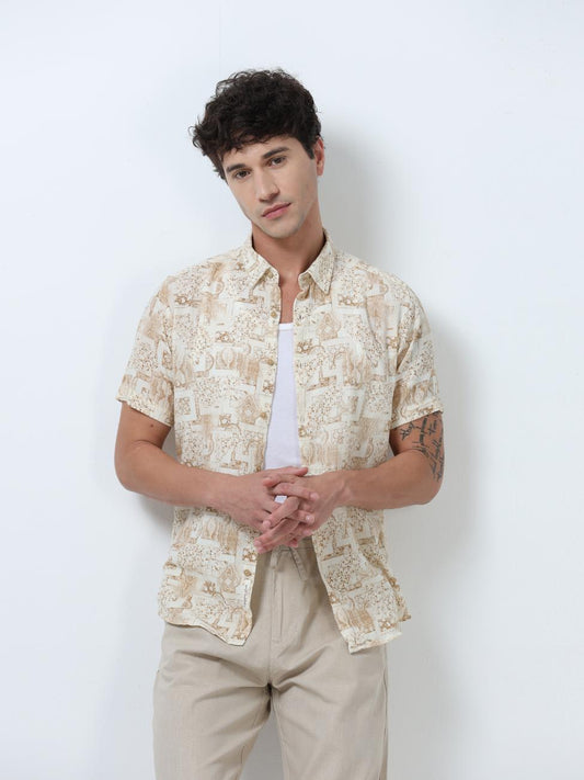 Beige Density Print Shirt