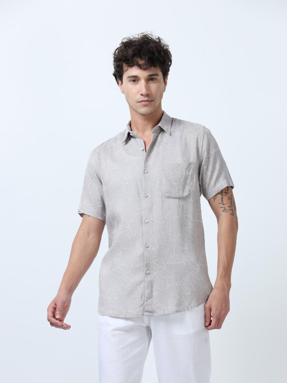 Pearl Grey Outline Print Shirt