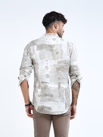 Beige Brushstroke Textured Long-Sleeve Casual Shirt