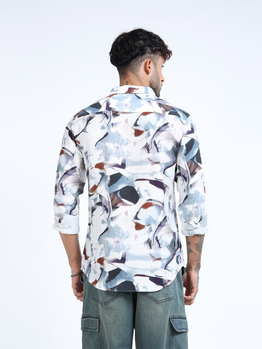 White & Brown Abstract Brushstroke Full Sleeve Shirt