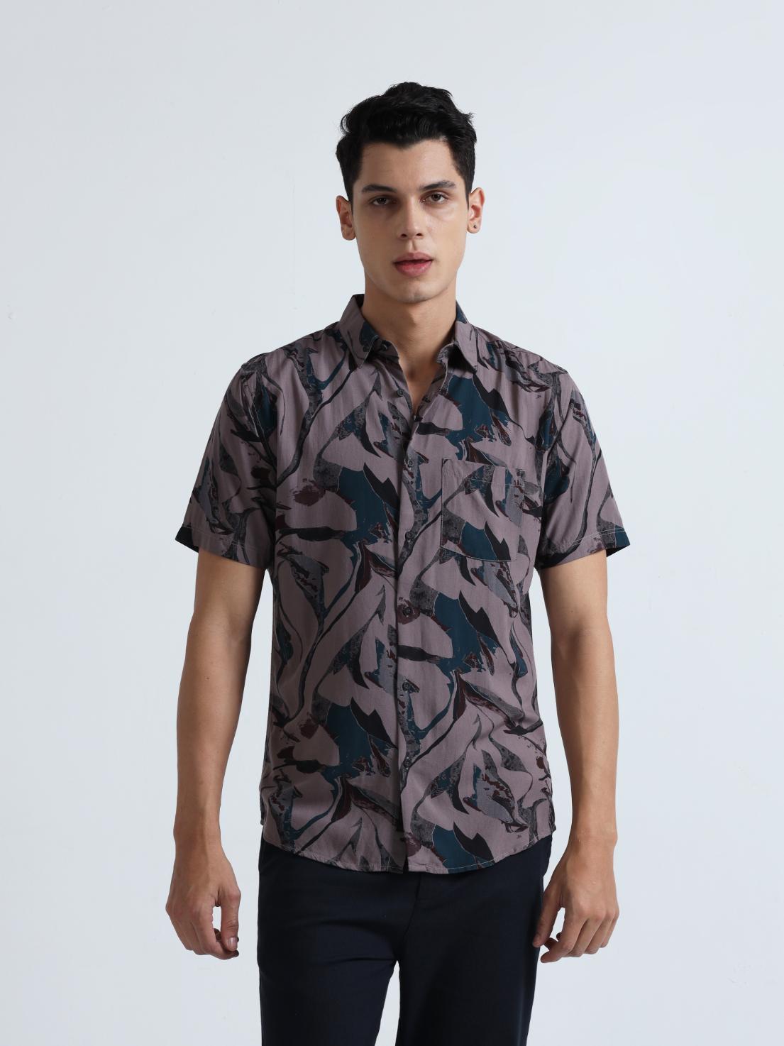 Lead Grey Abstract Print Shirt