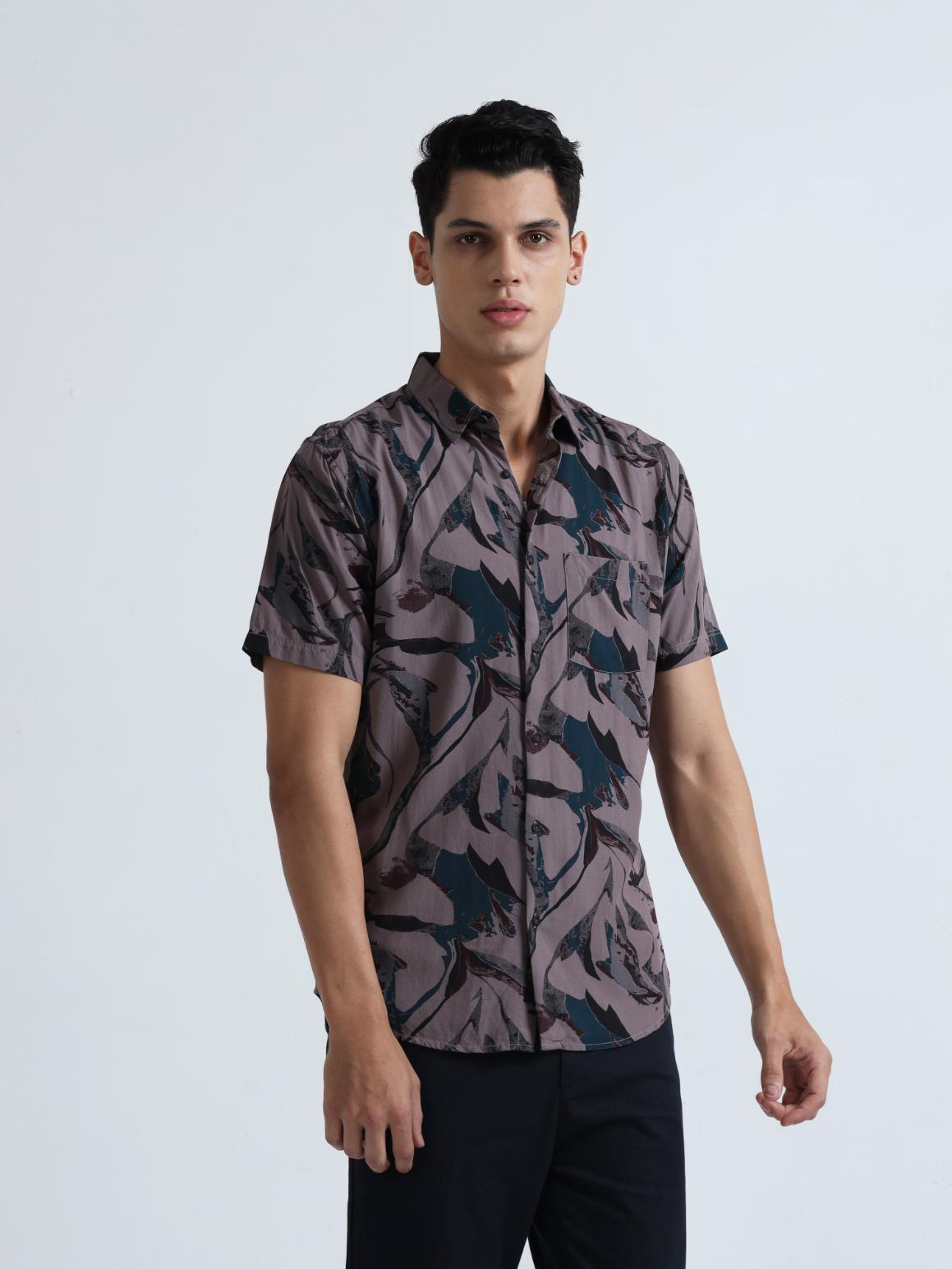 Lead Grey Abstract Print Shirt