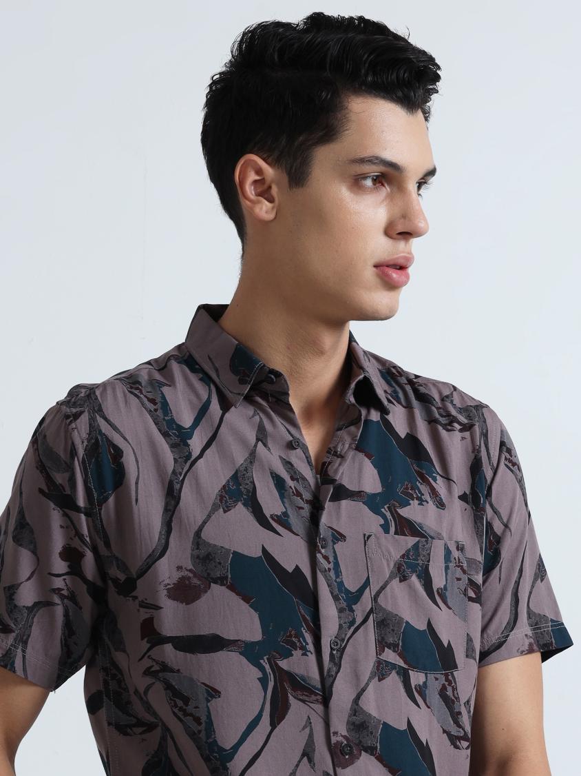 Lead Grey Abstract Print Shirt