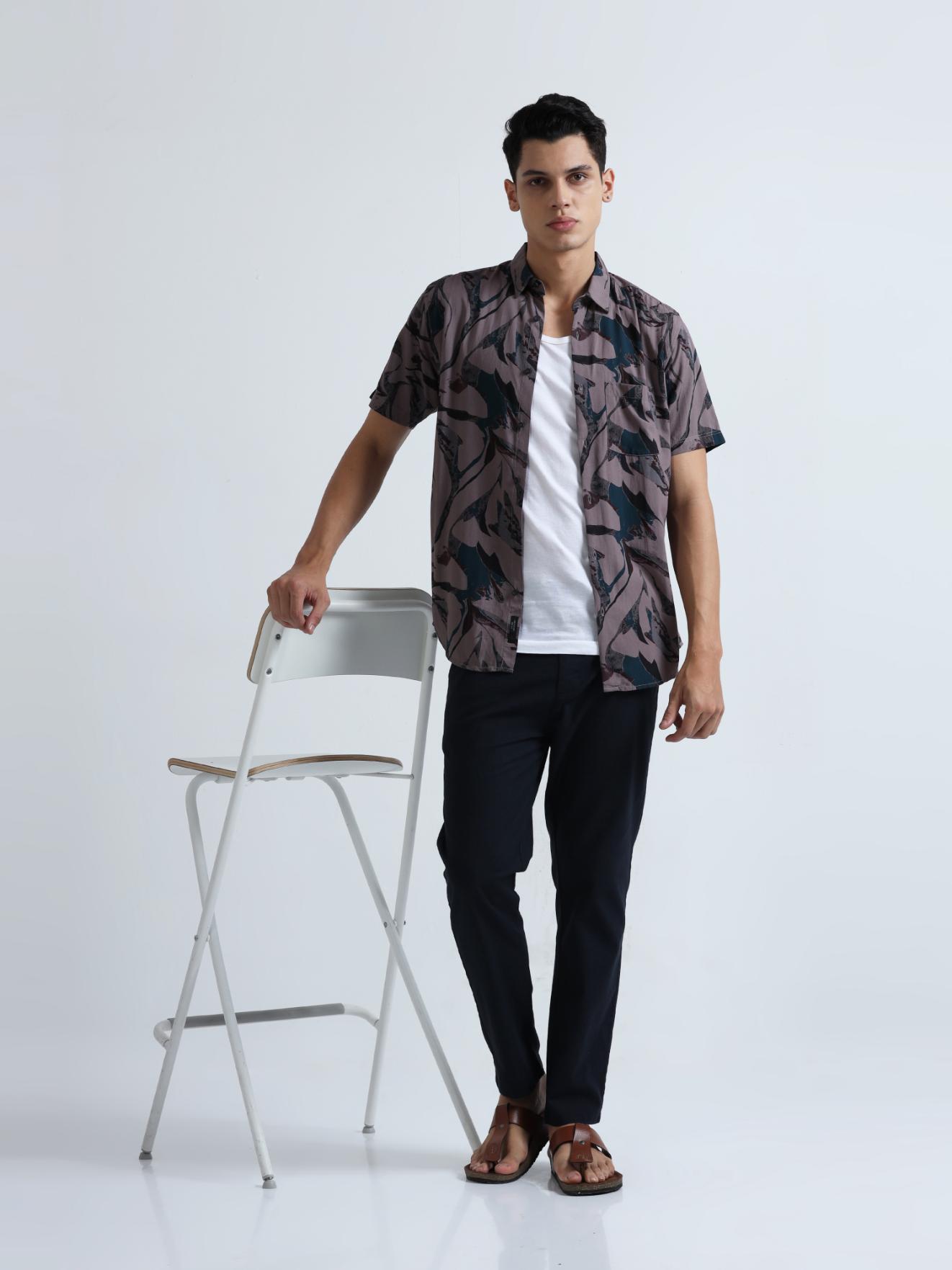 Lead Grey Abstract Print Shirt