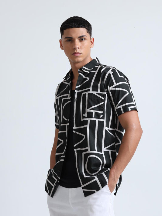 Black Geometric Print Shirt