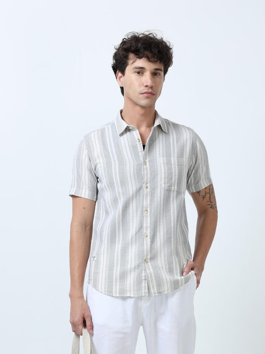 Grey Stripes Textured Shirt