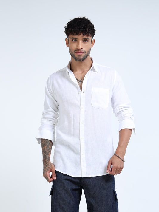 White Linen Feel Casual Shirt
