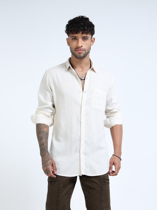 Cream Linen Feel Casual Shirt