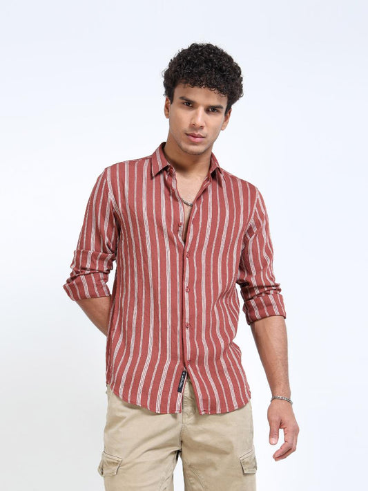 Clay Red Vertical Stripe Casual Shirt