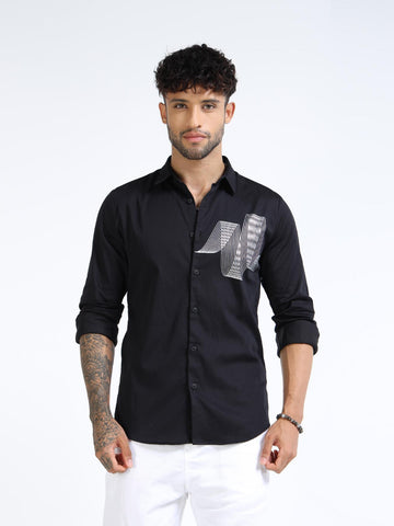 Black Geometric Line Printed Shirt