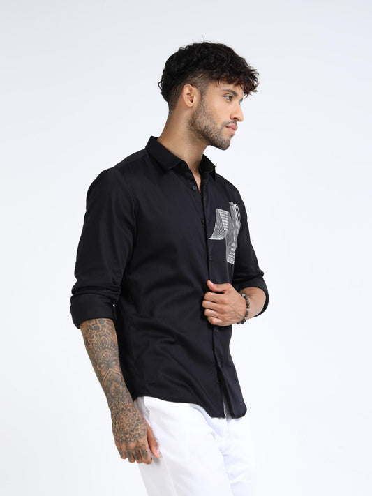 Black Geometric Line Printed Shirt