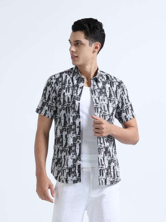Black Abstract Print Textured Shirt